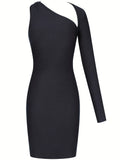 Solid Cut Out Asymmetrical Dress, Elegant Bodycon Slim Pencil Dress, Women's Clothing