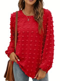 Plus Size Casual Top, Women's Plus Solid Swiss Dot Lantern Sleeve Round Neck Tunic Top