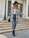 elveswallet  Plaid Print Long Length Jacket, Casual Button Front Long Sleeve Outerwear, Women's Clothing