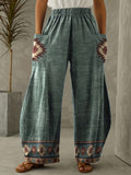 elveswallet  Boho Aztec Pattern Wide Leg Pants, Retro Print High Waist Casual Harem Pants, Women's Clothing