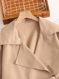 Plus Size Casual Trench Coat, Women's Plus Solid Long Sleeve Lapel Collar Longline Trench Coat With Belt