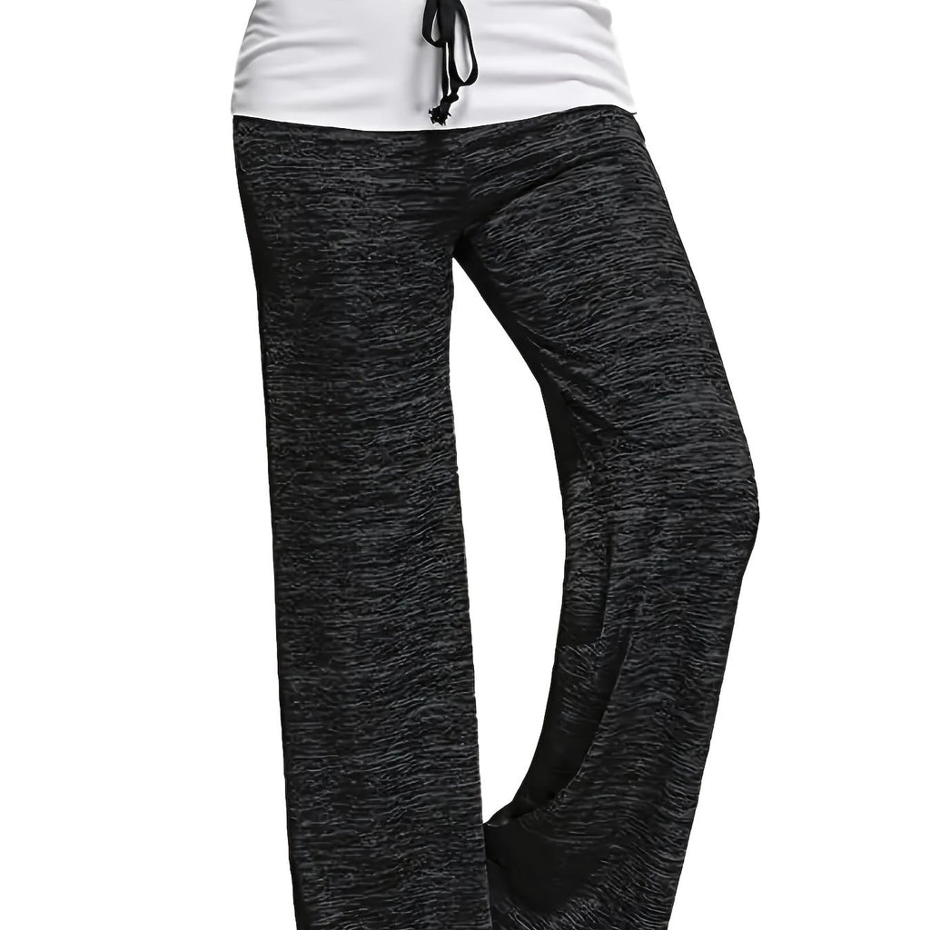 elveswallet  Plus Size Casual Pants, Women's Plus Colorblock Drawstring Slight Stretch Loose Fit Pants