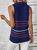 elveswallet  Striped Knitted V Neck Tank Top, Casual Sleeveless Tank Top For Summer, Women's Clothing