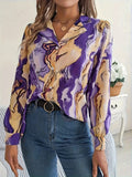 Abstract Print Notch Collar Blouse, Casual Long Sleeve Blouse For Spring & Fall, Women's Clothing