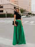 elveswallet  Solid Color Maxi Length Pleated Skirt, Elegant High Waist Skirt For Spring & Fall, Women's Clothing