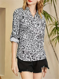 Leopard Print Button Front Blouse, Casual Long Sleeve Blouse For Spring & Fall, Women's Clothing