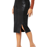 elveswallet  Crocodile Embossed Midi Skirt, Slit Hem High Waist Casual Skirt, Women's Clothing