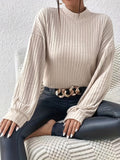 Ribbed Knit Crew Neck Sweater, Casual Long Sleeve Sweater For Fall & Winter, Women's Clothing