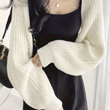 elveswallet  Solid Shrug Knit Cardigan, Sexy Long Sleeve Versatile Sweater, Women's Clothing