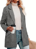 elveswallet  Houndstooth Print Single Breasted Blazer, Elegant Lapel Pockets Blazer For Office & Work, Women's Clothing