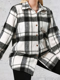 elveswallet  Plus Size Plaid Pattern Long Sleeve Flannel Shirt, Women's Plus Casual Lapel Collar Flannel Shirt