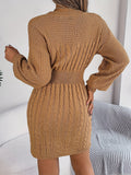 elveswallet  Keyhole Cable Knit Sweater Dress, Casual Long Sleeve Bodycon Dress, Women's Clothing