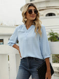 elveswallet  3/4 Sleeve Button Front Blouse, Casual Solid V Neck Versatile Blouse, Women's Clothing