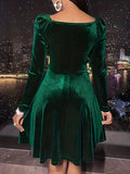elveswallet  Simple Solid Dress, Elegant V Neck Long Sleeve Party Dress, Women's Clothing