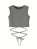 elveswallet  Lace Up Crop Tank Top, Y2K Sleeveless Tank Top For Summer, Women's Clothing