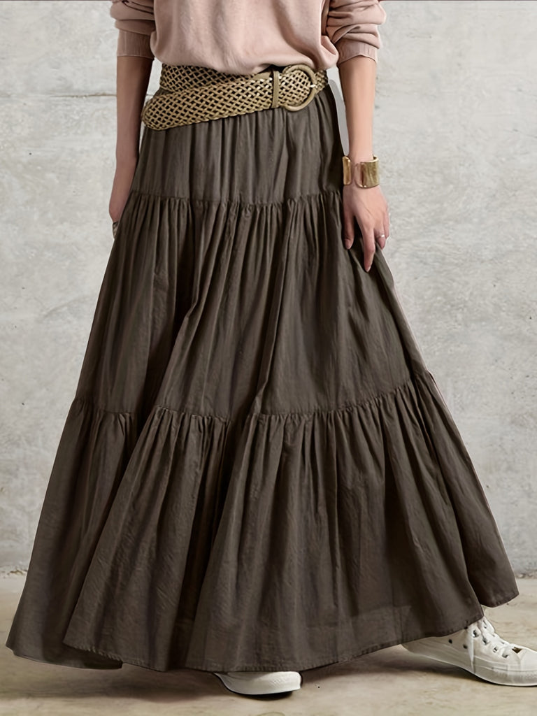 elveswallet  Boho Ruffle Hem Tiered High Waist Skirt, Versatile Layered Maxi Skirt For Spring & Summer, Women's Clothing