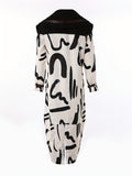 Abstract Print Long Length Jacket, Casual Button Front Long Sleeve Outerwear, Women's Clothing