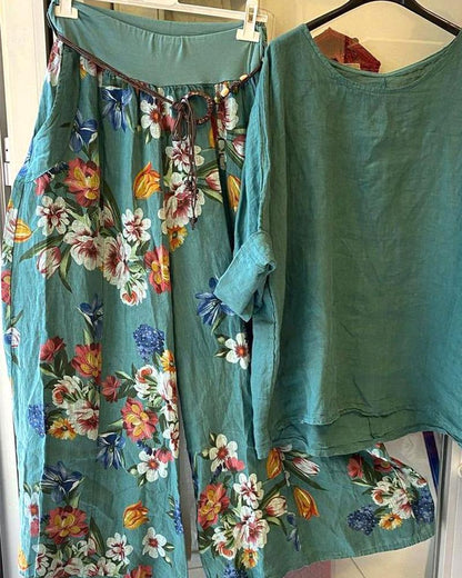 Floral Print Casual Loose Two-piece Suits