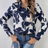 elveswallet  Floral Print Button Shirt, Casual Long Sleeve Shirt For Spring & Fall, Women's Clothing