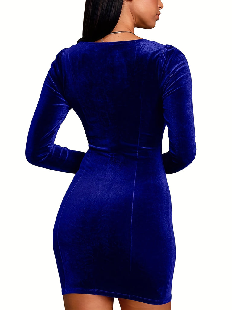 Squared Neck Bodycon Dress, Sexy Long Sleeve Solid Dress, Women's Clothing