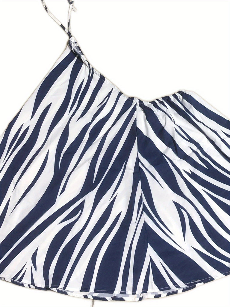 elveswallet  Striped Halter Neck Dress, Sexy Backless Halter Dress For Spring & Summer, Women's Clothing