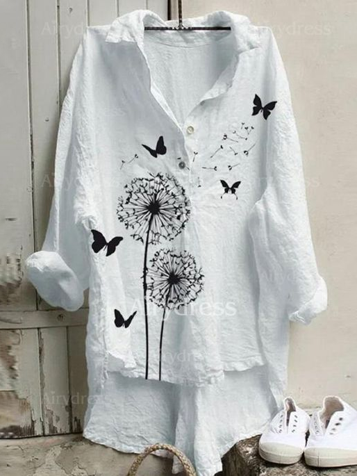 Elveswallet Butterfly Printed Long Sleeve Lapel Shirts