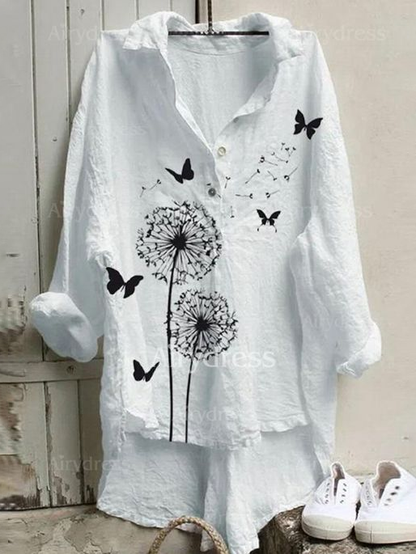 Elveswallet Butterfly Printed Long Sleeve Lapel Shirts