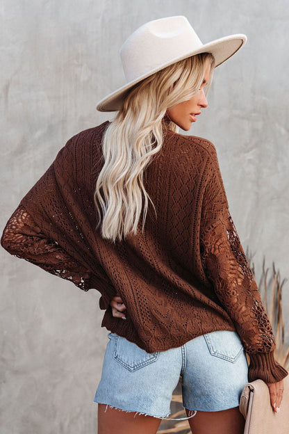 elveswallet Crochet Lace Pointelle Knit Sweater