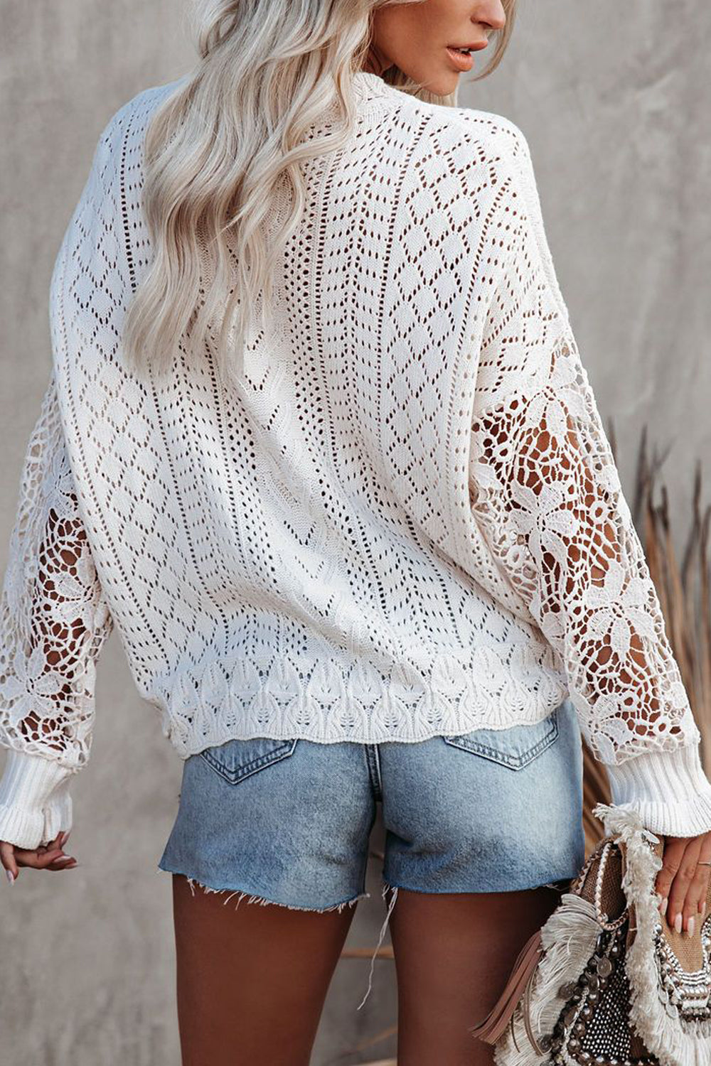 elveswallet Crochet Lace Pointelle Knit Sweater