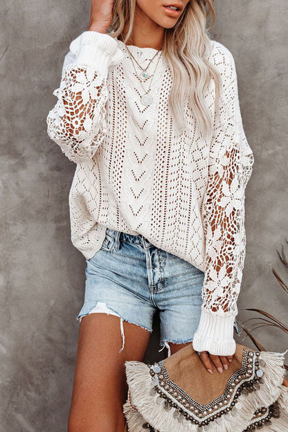 elveswallet Crochet Lace Pointelle Knit Sweater