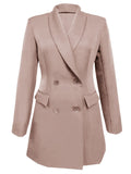 Solid Double Breasted Blazer, Elegant Lapel Long Sleeve Blazer For Office & Work, Women's Clothing