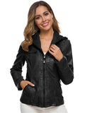 elveswallet  Women's Outerwear Long Sleeve Ladies Leather Jacket Solid Side Stripe PU Leather