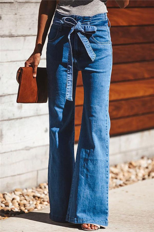 elveswallet Blue Slim Belt Wide Leg Jeans