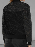 Floral Jacquard Bomber Jacket, Casual Zip Up Long Sleeve Outerwear, Women's Clothing