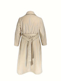 Plus Size Casual Coat, Women's Plus Solid Long Sleeve Open Front Lapel Collar Woolen Coat With Pockets