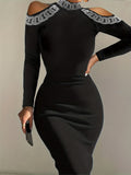 Cold Shoulder High Neck Dress, Elegant Long Sleeve Bodycon Party Dress, Women's Clothing