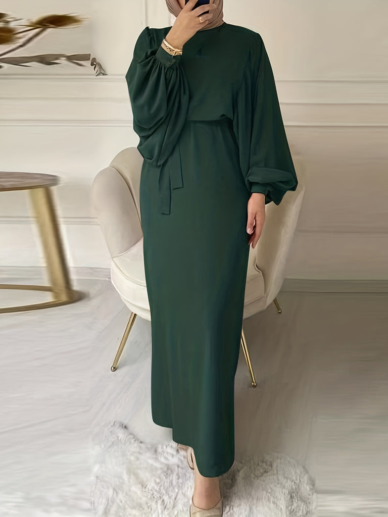 elveswallet  Keyhole Lantern Sleeve Abaya Kaftan, Modest Solid Simple Maxi Kaftan, Women's Clothing