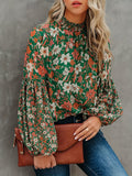 elveswallet  Floral Print Lantern Sleeve Blouse, Casual Mock Neck Blouse For Spring & Fall, Women's Clothing