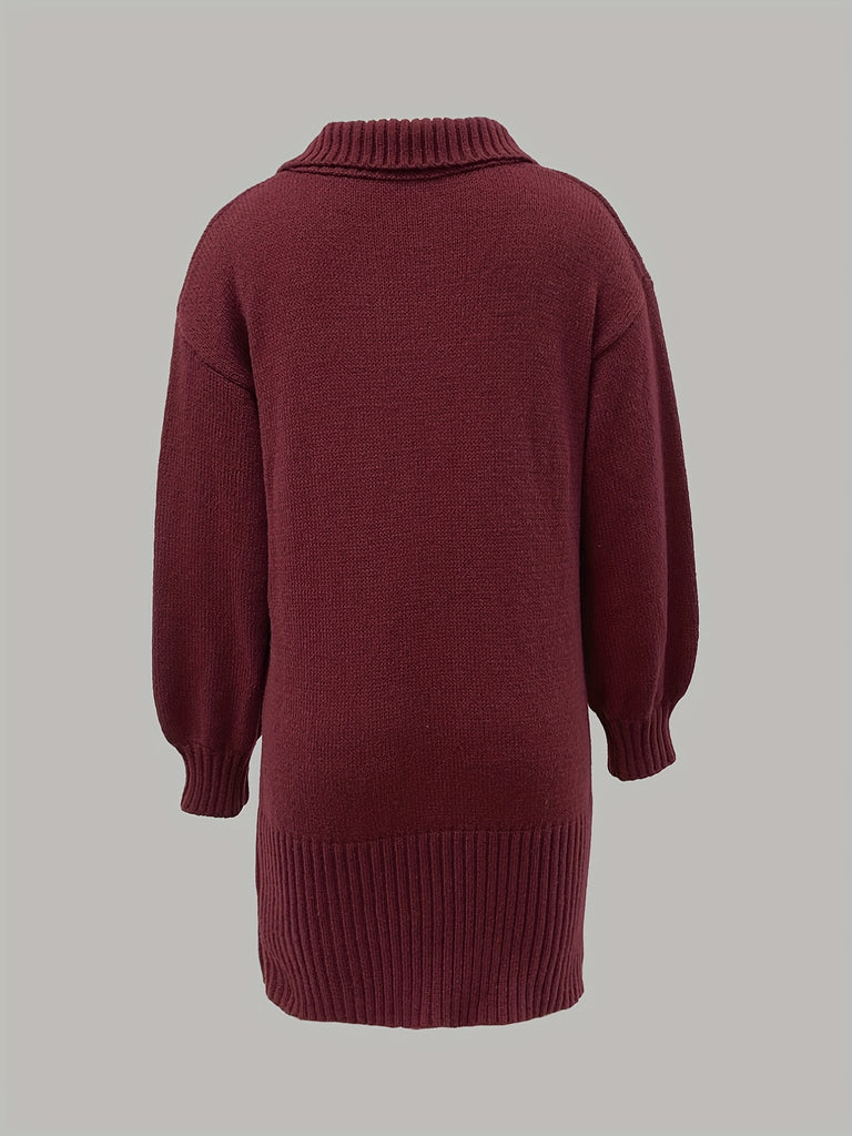 elveswallet  Solid Notched Collar Slim Knitted Dress, Casual Long Sleeve Dress For Fall & Winter, Women's Clothing