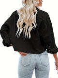 elveswallet  Solid Cropped Shirt, Casual Versatile Long Sleeve Shirt With Buttons, Women's Clothing