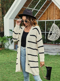elveswallet  Striped Open Front Drop Shoulder Cardigan, Casual Long Sleeve Cardigan For Fall & Winter, Women's Clothing