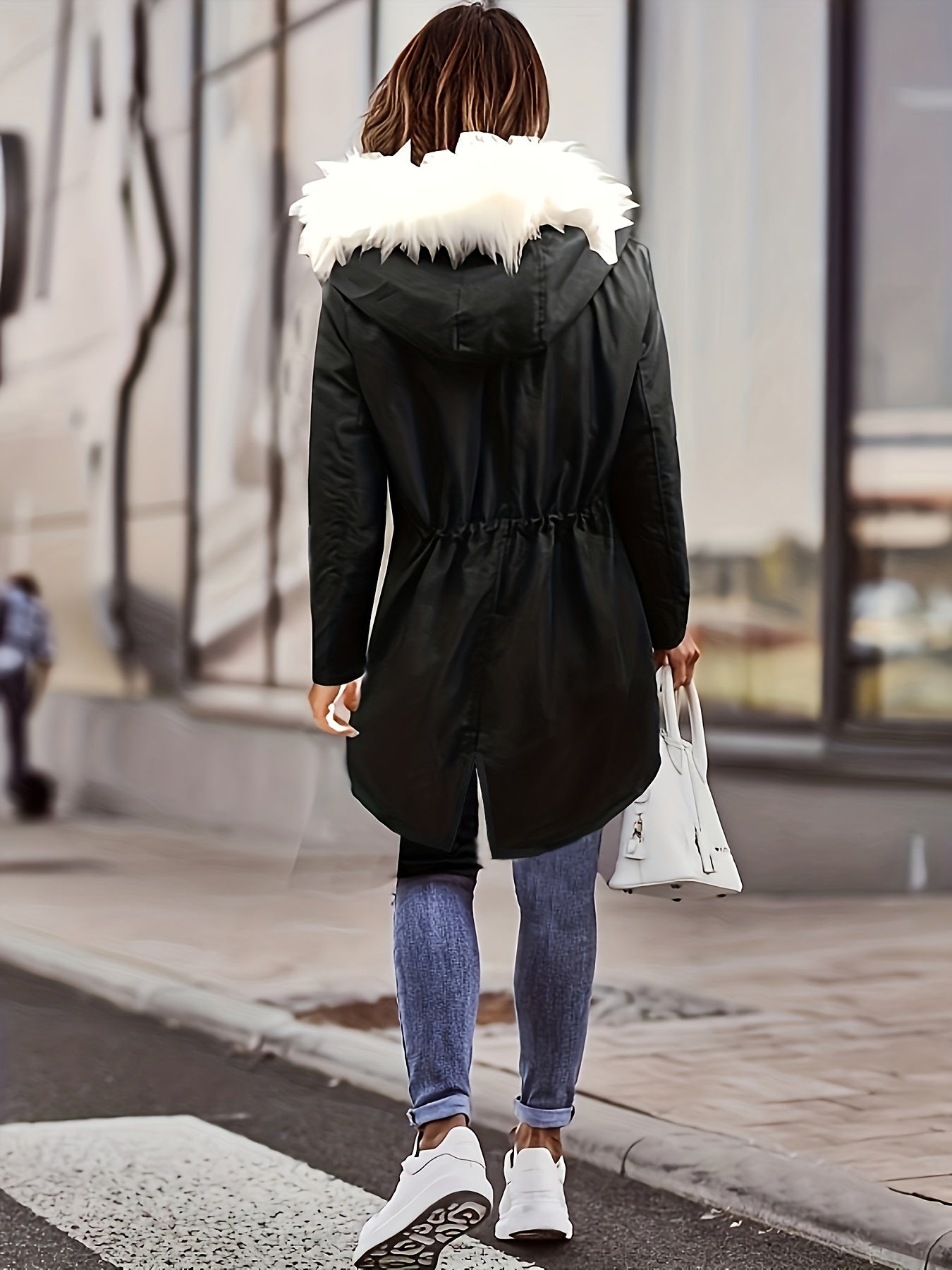 elveswallet Faux Fur Hood Drawstring Parka Coat