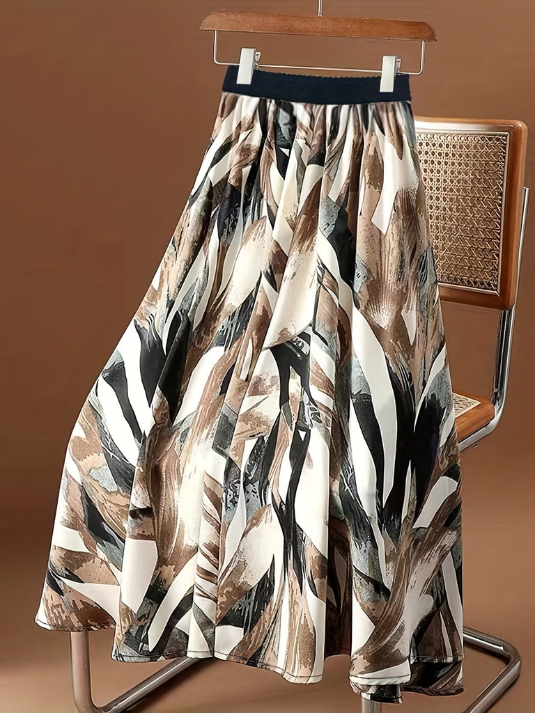 elveswallet  Floral Print Pleated Elastic Waist Skirt, Casual Skirt For Spring & Summer, Women's Clothing