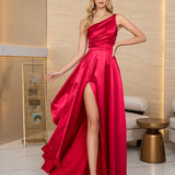 Satin Backless High Slit Prom Dress, Elegant Formal Dinner Slim Dress, Women's Clothing