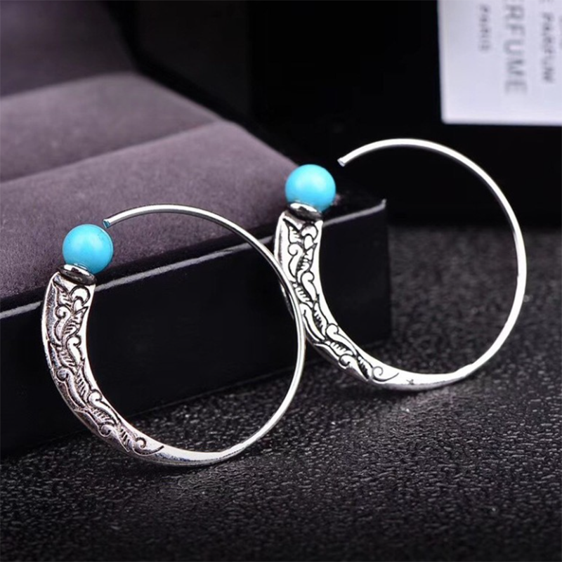 Elveswallet Exaggerated Circle Vintage Turquoise Earrings