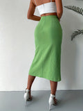 Summer Side Slit Midi Skirt, High Waist Solid Casual Skirt, Women's Clothing