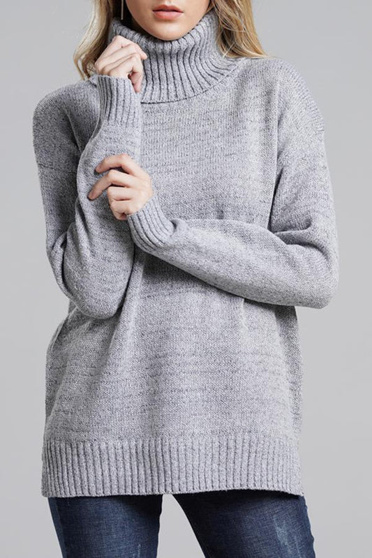 elveswallet Casual Knit High Neck Loose Sweater - Gray