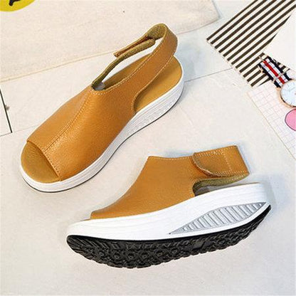 elveswallet Casual Microfiber Leather Wedge Heel Magic Tape Sandals Shoes