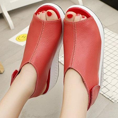 elveswallet Casual Microfiber Leather Wedge Heel Magic Tape Sandals Shoes