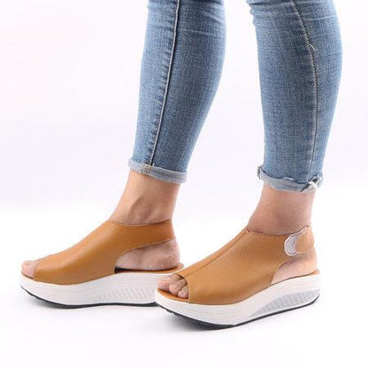 elveswallet Casual Microfiber Leather Wedge Heel Magic Tape Sandals Shoes